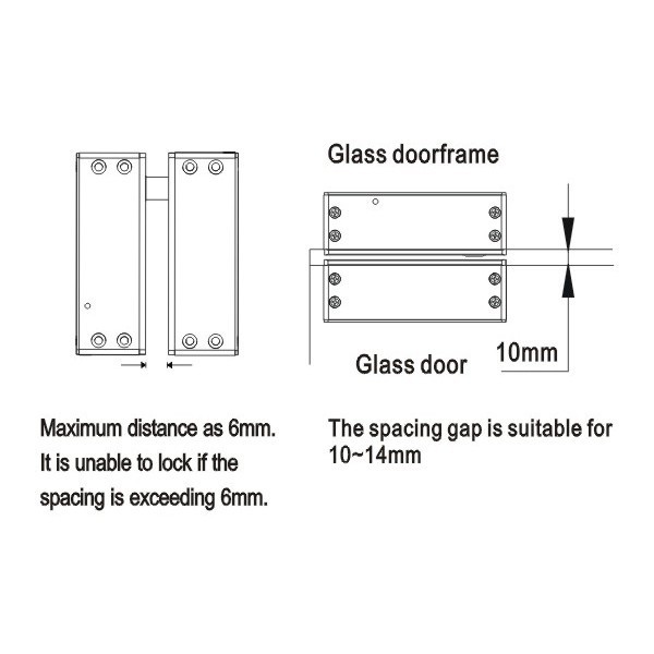 SL-167A rod electromechanical lock for frameless glass doors, 12V, NO (locks when voltage is applied)