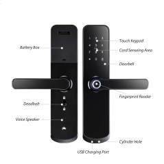 Serrure de porte intelligente DIGI A260 TTLock (noir) avec serrure 6085 pour différents types de portes