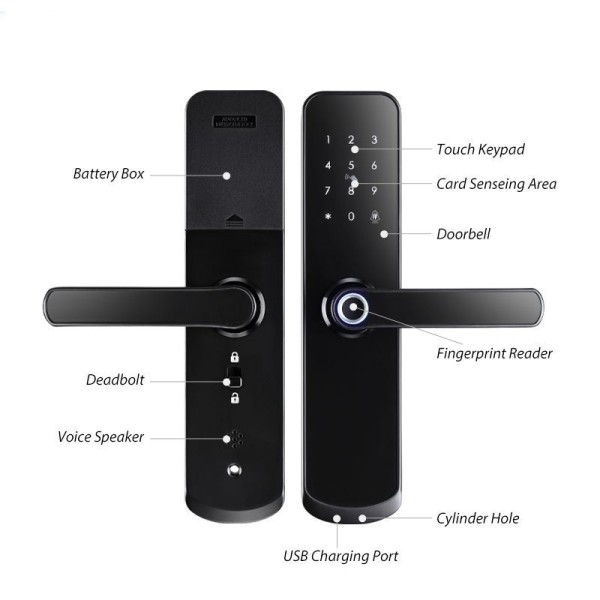 Serrure de porte intelligente DIGI A260 Tuya (noir) avec 6085 serrure WiFi pour différents types de portes
