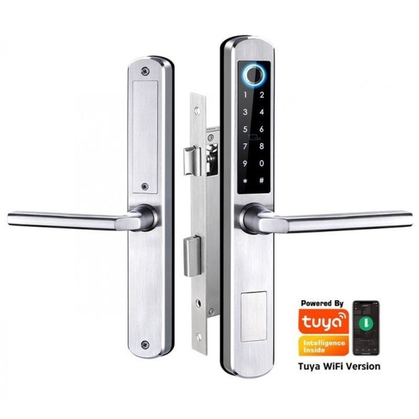 Viedā durvju slēdzene DIGI A210 Tuya (sudraba) ar 3585 slēdzeni WiFi, dažāda veida durvīm