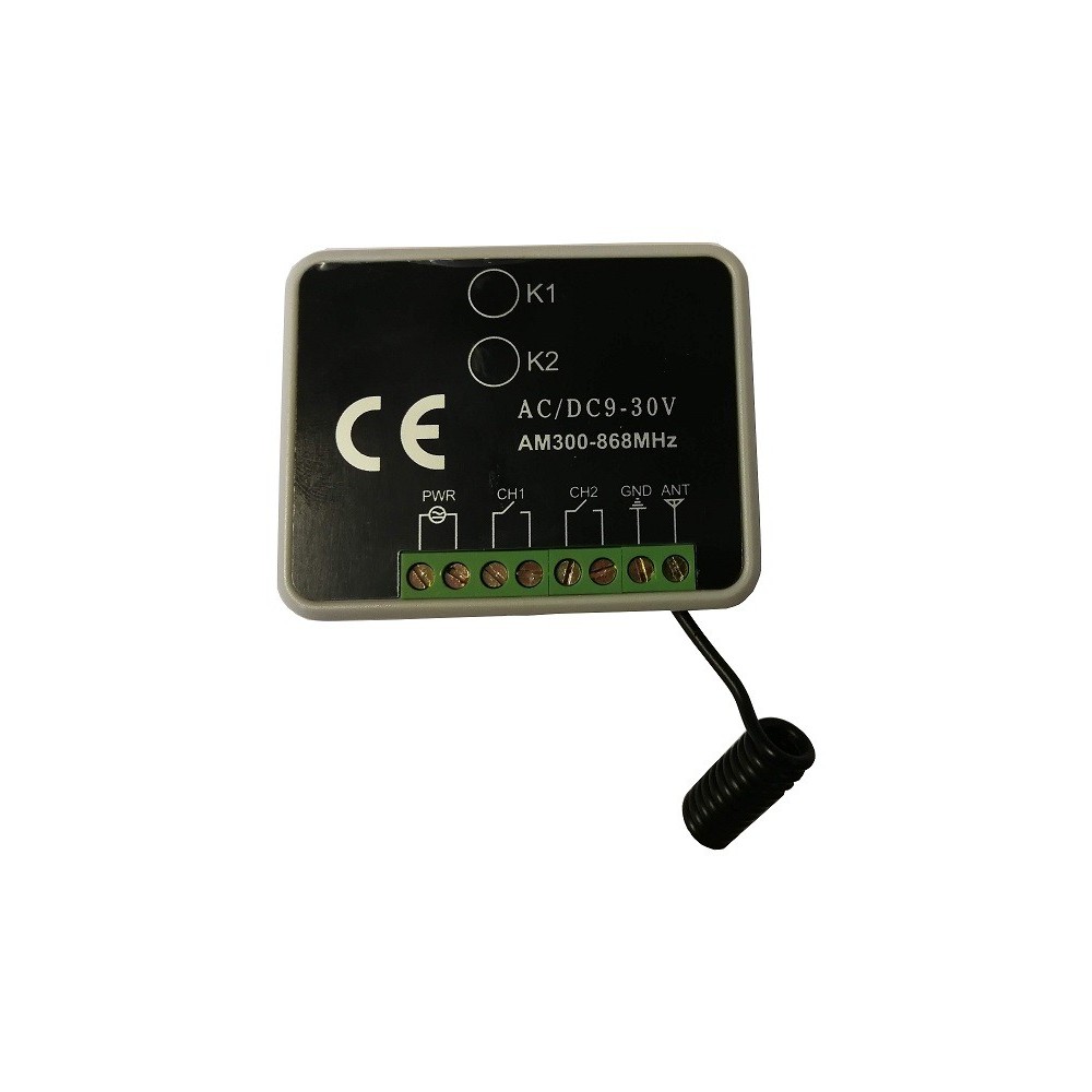 Dviejų kanalų imtuvas RX-MULTI-300-868 Mhz 12/24V, tinka pastovaus ir kintamo kodo pulteliai
