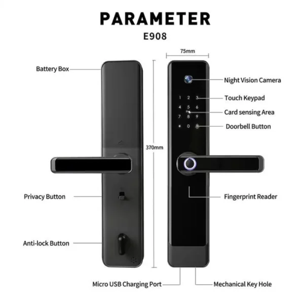 Cerradura de puerta inteligente DIGI E908 TUYA, Bluetooth