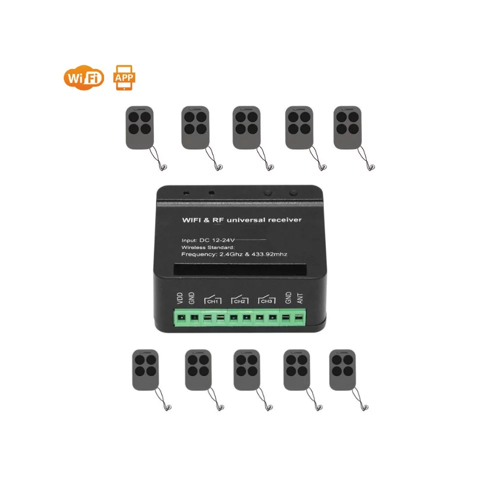 Variable code remote control SM12 D-FORCE PKM-C01 (10 pcs.) + XH-SM18-03W RF+WiFi remote control receiver set