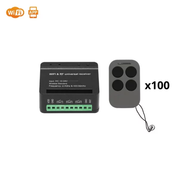 Kintamo kodo distancinio valdymo pultelio SM12 (100vnt.) ir XH-SM18-03W RF+WiFi distancinio valdymo imtuvo komplektas