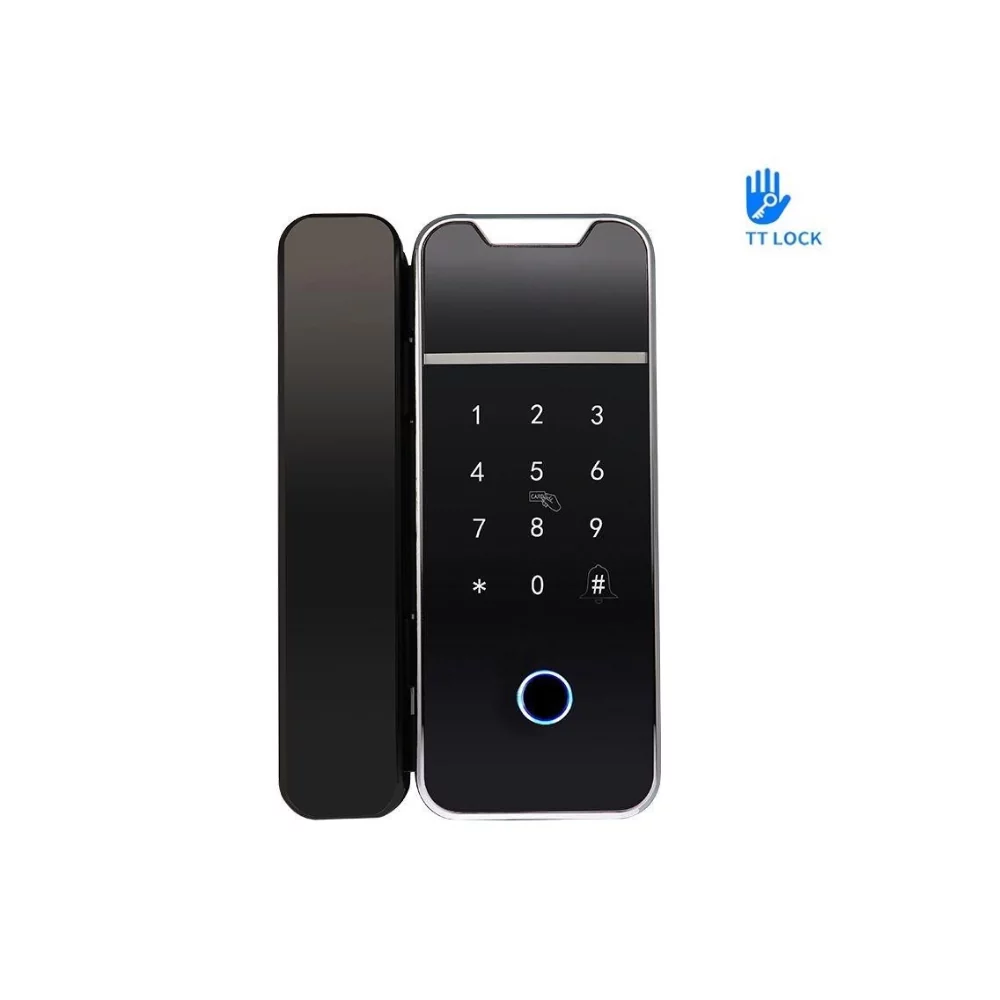 Išmani durų spyna DIGI F-6 TTLock spyna stiklinėms berėmėms durims, kortelių ir pirštų atspaudų skaitytuvas, Bluetooth