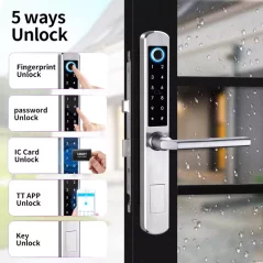 Viedā durvju slēdzene DIGI A210 TTLock (sudrabs) Bluetooth, dažāda veida durvīm, āra apstākļiem, darbojas ar G2 kontrolieri