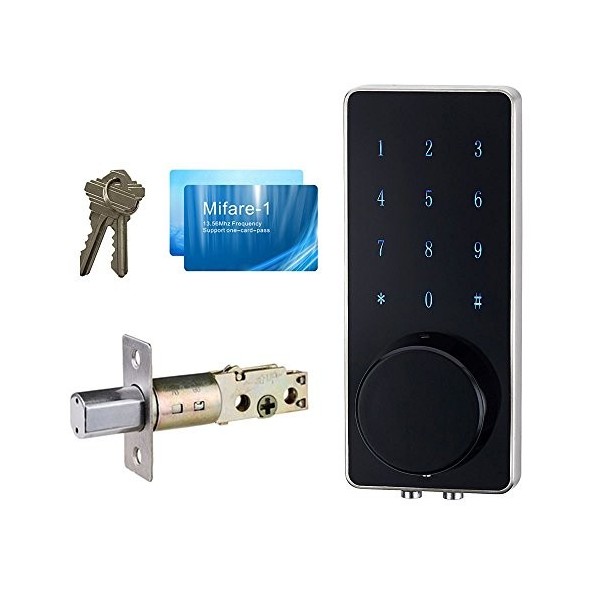 DIGI-S100MF NC lock with coded keypad and MIFARE 13.56 MHZ card reader, handleless