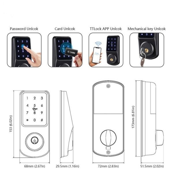 Smart door lock DIGI A220 TTLock Bluetooth, for various types of doors, works with G2 controller