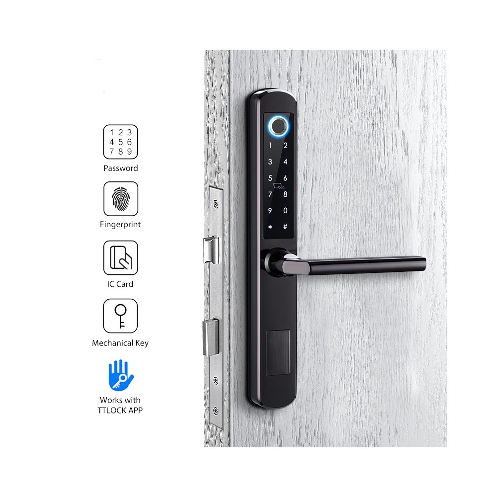Išmani durų spyna DIGI A210 TTLock (juoda) Bluetooth, įvairaus tipo durims, lauko sąlygoms, dirba su G2 valdikliu