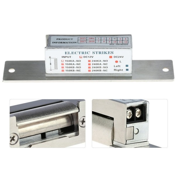 150KA NC shutter 12V, NC normally locked (unlocks after applying voltage), status contacts, symmetrical, non-adjustable