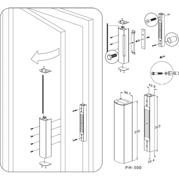 BL-200 elektromagnetinė spyna – rankena(komplektas), skirta plastikinėms, aliumininėms, metalinėms durims